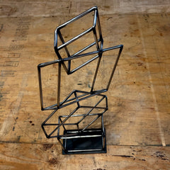 Chrome Abstract Art Sculpture With 4 Squares With Black Stand