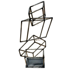 Chrome Abstract Art Sculpture With 4 Squares With Black Stand