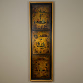 Wall Art, Hand Painted Vintage Pictorial Triple Scene on Leather, Sku: 033579