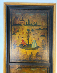 Wall Art, Hand Painted Vintage Pictorial Triple Scene on Leather, Sku: 033579