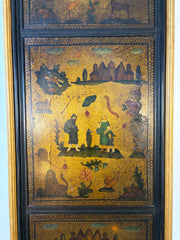 Wall Art, Hand Painted Vintage Pictorial Triple Scene on Leather, Sku: 033579