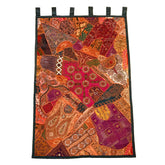 Beaded Sari Wall Hanging, Multi Colors, Primarily Burnt Orange, Deep Reds, Sku: 033607