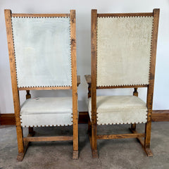 Pair of High Back, Hide Wood Arm Chairs, Hide, Hand Painted