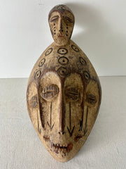 Congo Fertility Two Headed Mask, Hand Carved, Primitive