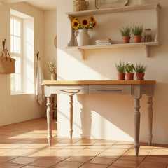 Butcher Block Table, French Country Style, 2-Drawer, Sku: 033629