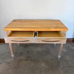 Butcher Block Table, French Country Style, 2-Drawer, Sku: 033629