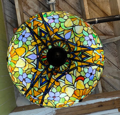 Multi-Color Tiffany Style Bowl Shaped Chandelier, Stained Glass Pieces, Bronze, Sku: 033616