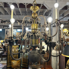 Chandelier, Rustic Finish Brass, Bronze, Nine-Light