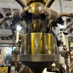 Chandelier, Rustic Finish Brass, Bronze, Nine-Light