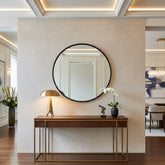 Wall Mirror, Asian Handicrafts Round Metal Piecrust Framed in Gunmetal Finish, sku: 033647