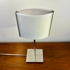 Table Lamp, Contemporary, Composite Shade, Brushed Nickel Frame, Stand