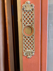 Door, Wood Frame, Glass, Ornate Brass Face Plate, Sku: 033659