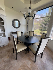 Studio H, Holly Hunt Collection Creme Leather Wood Frame Dining Chairs, Set of Eight, Sku 032778