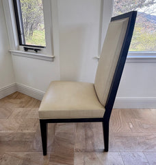 Studio H, Holly Hunt Collection Creme Leather Wood Frame Dining Chairs, Set of Eight, Sku 032778