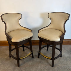 Palecek Rhodes Swivel Bar Stools, Woven Rattan Back, Leather, Counter Height, Set of Four, Sku: 033682