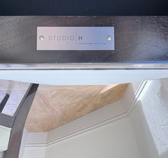 Studio H, Holly Hunt Collection Creme Leather Wood Frame Dining Chairs, Set of Eight, Sku 032778