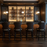 Palecek Rhodes Swivel Bar Stools, Woven Rattan Back, Leather, Counter Height, Set of Four, Sku: 033682