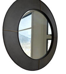 Round Mirror Wood & Leather and Brass Inlay in Frame, sku: 032782