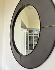 Round Mirror Wood & Leather and Brass Inlay in Frame, sku: 032782