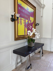 Desk or Console Table, Stainless Steel Base, Three Drawers, Sku: 032759