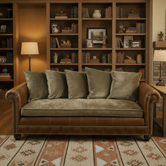 Westwood Industries Leather Sofa with Velvet Cushions, Sku: 031984