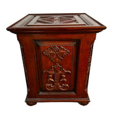 Wood Cabinet, End Cabinet, Red Toned, Ornately Carved