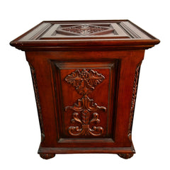 Wood Cabinet, End Cabinet, Red Toned, Ornately Carved
