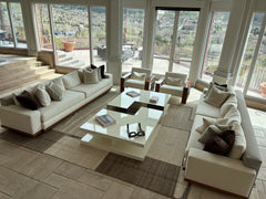 White L-Shaped Coffee Table, Laminate, Mirrored Side, Custom, Large, sku: 032762