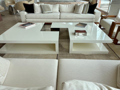 White L-Shaped Coffee Table, Laminate, Mirrored Side, Custom, Large, sku: 032762