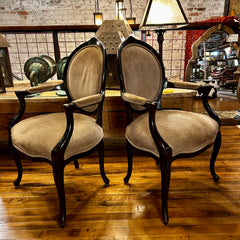 Pair of Oval Back Embossed Suede Leather Arm Chairs, Brown