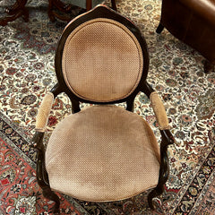 Pair of Oval Back Embossed Suede Leather Arm Chairs, Brown