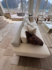 Custom Cream Upholstered Sofa, Wood Trim, Modernist Style, sku: 032765