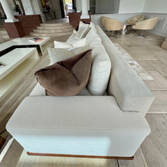 Custom Cream Upholstered Sofa, Wood Trim, Modernist Style, sku: 032765