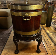 Side Table, George the III Brass Banded Mahogany Cellaret on Claw Foot Stand, Vintage