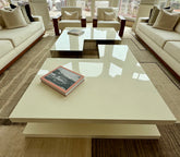 White L-Shaped Coffee Table, Laminate, Mirrored Side, Custom, Large, sku: 032762