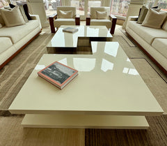 White L-Shaped Coffee Table, Laminate, Mirrored Side, Custom, Large, sku: 032762