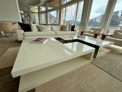White L-Shaped Coffee Table, Laminate, Mirrored Side, Custom, Large, sku: 032762