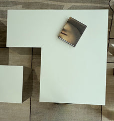 White L-Shaped Coffee Table, Laminate, Mirrored Side, Custom, Large, sku: 032762