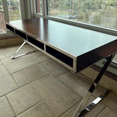 Desk, Chrome Base Wood Top Console Table or Desk Sku 032763