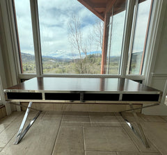 Desk, Chrome Base Wood Top Console Table or Desk Sku 032763