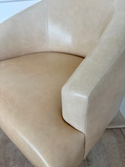 Minotti Designs Leather Martin Swivel Lounge Chair, Beige