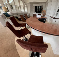 Bonaldo "Skipping" Swivel Barstool. Brown Suede Upholstery, Chrome Base