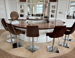 Bonaldo "Skipping" Swivel Barstool. Brown Suede Upholstery, Chrome Base