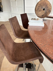 Bonaldo "Skipping" Swivel Barstool. Brown Suede Upholstery, Chrome Base