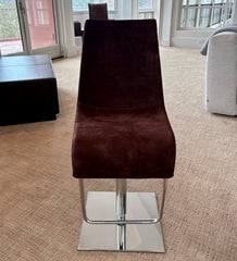 Bonaldo "Skipping" Swivel Barstool. Brown Suede Upholstery, Chrome Base