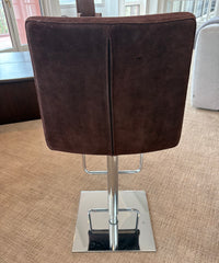 Bonaldo "Skipping" Swivel Barstool. Brown Suede Upholstery, Chrome Base