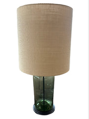Italian Blown Green Glass Bottle Table Lamp With Barrel Shade