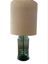 Italian Blown Green Glass Bottle Table Lamp With Barrel Shade