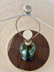 Italian Blown Green Glass Bottle Table Lamp With Barrel Shade
