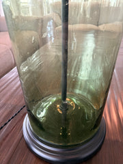 Italian Blown Green Glass Bottle Table Lamp With Barrel Shade